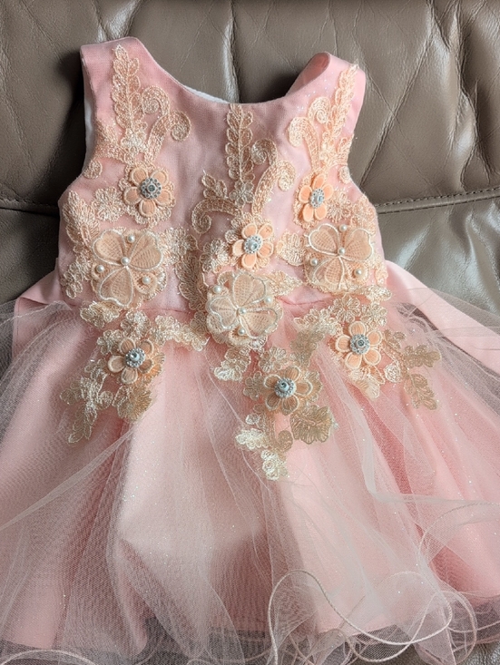 Lala & Erina Other - Light Peach Floral Applique Tulle Baby Dress Size 18M